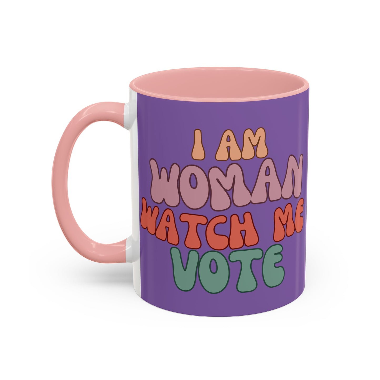 I Am Woman Watch Me Vote Purple Accent Mug by theGreenDragonTavern.shop