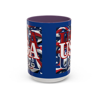 USA White font Center Patriot Blue Accent Mug by theGreenDragonTavern.shop