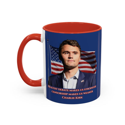 Charlie Kirk, Healthy Debate Blue Accent Mug by theGreenDragonTavern.shop