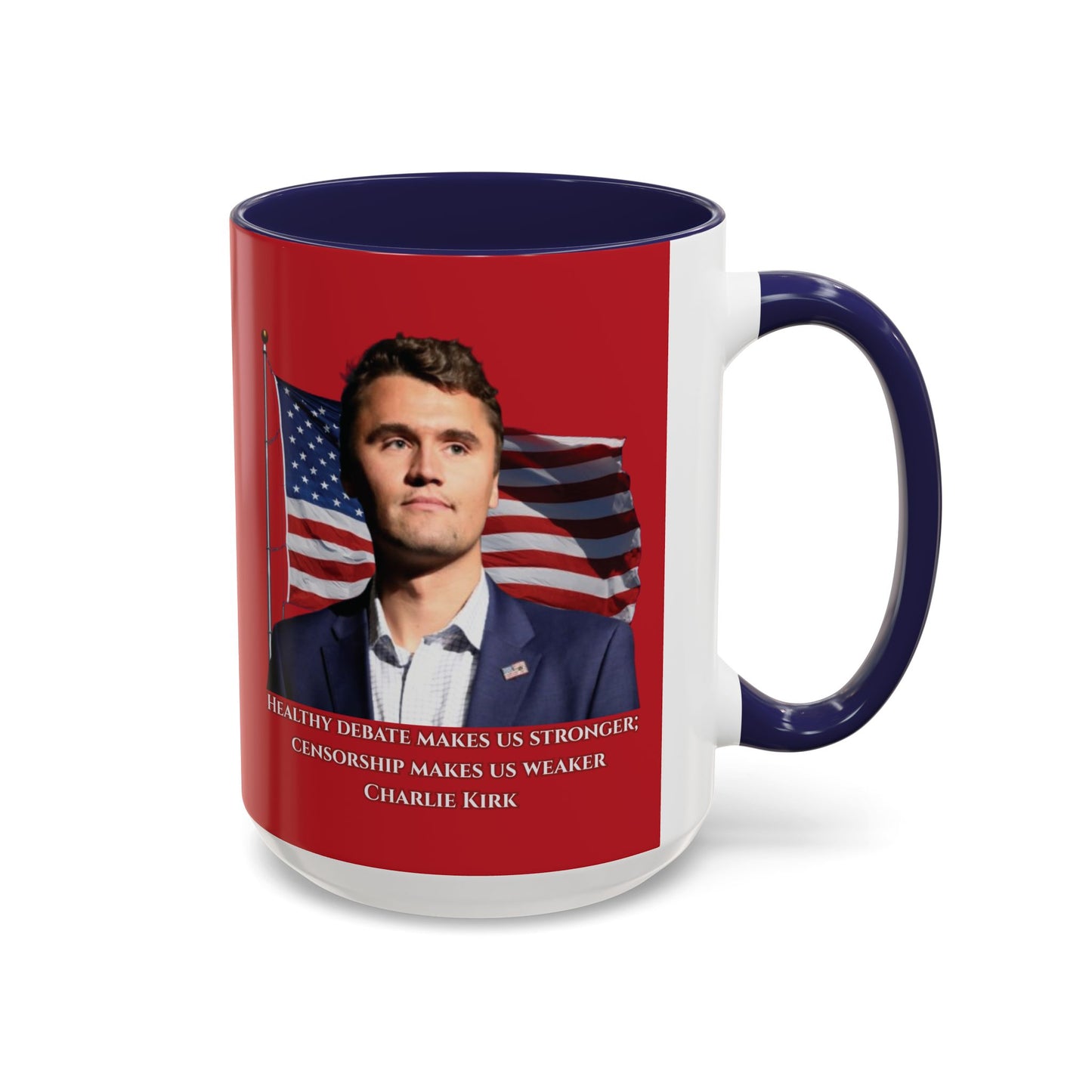 Charlie Kirk, Healthy Debate Red Accent Mug by theGreenDragonTavern.shop