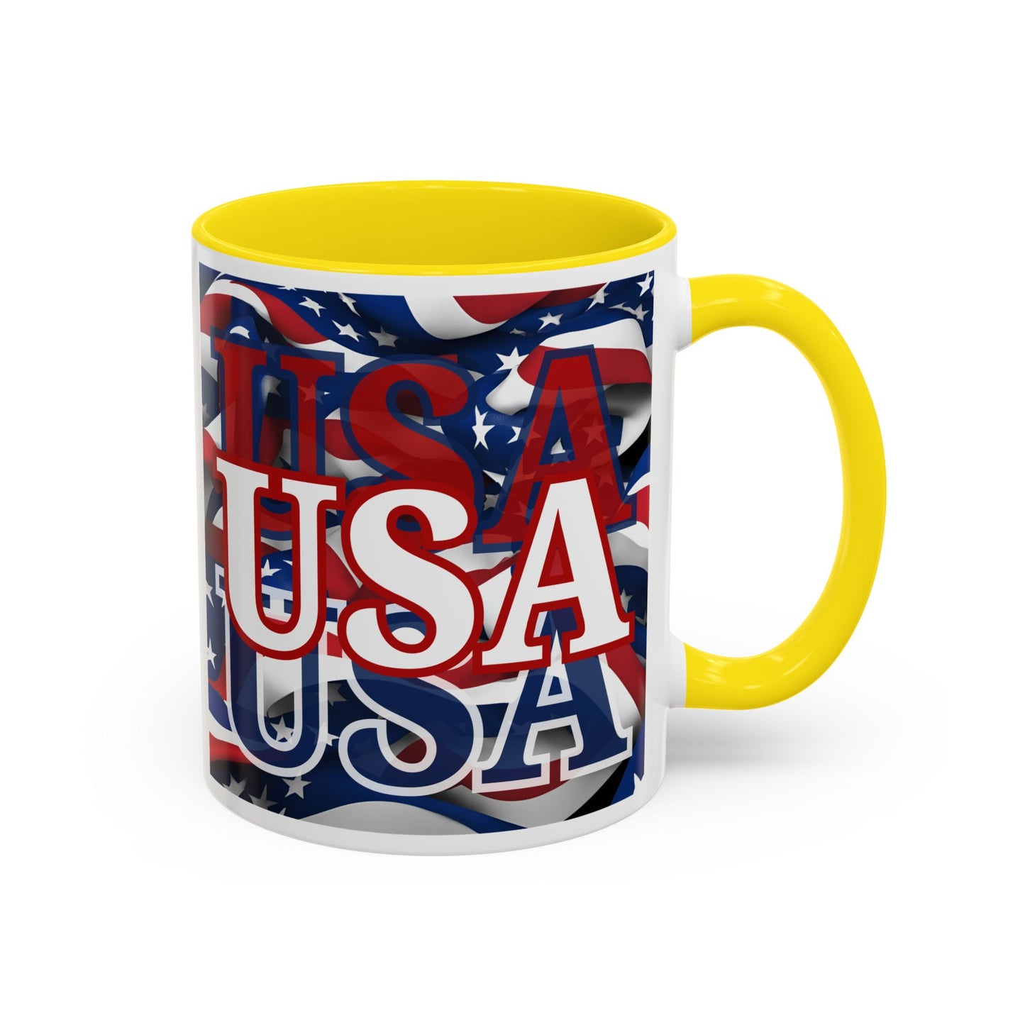 USA White font Center Patriot White Accent Mug by theGreenDragonTavern.shop
