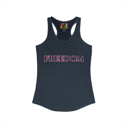 Freedom, Blue font Woman's Racerback Tank Top by theGreenDragonTavern.shop