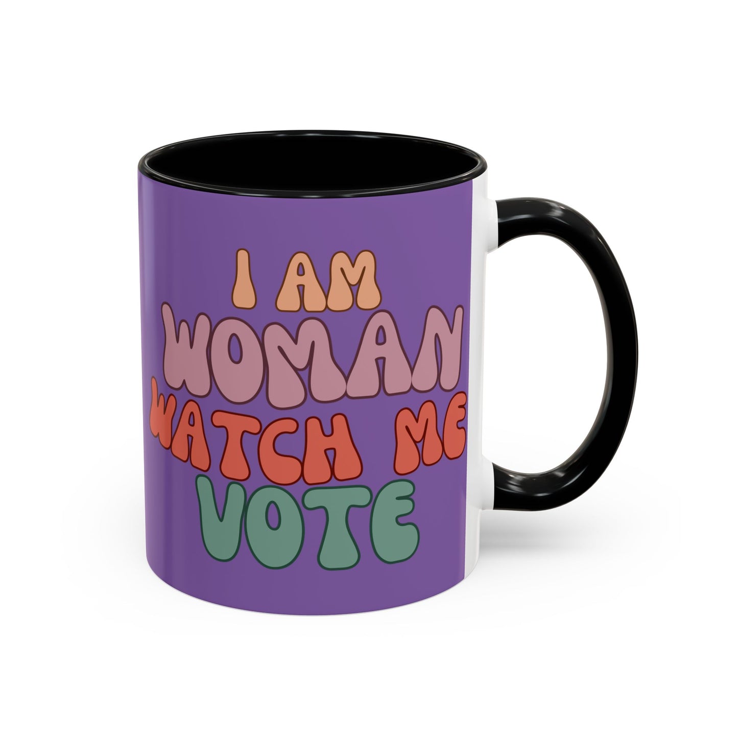 I Am Woman Watch Me Vote Light Purple Accent Mug by theGreenDragonTavern.shop