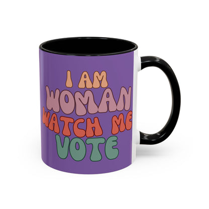 I Am Woman Watch Me Vote Light Purple Accent Mug by theGreenDragonTavern.shop