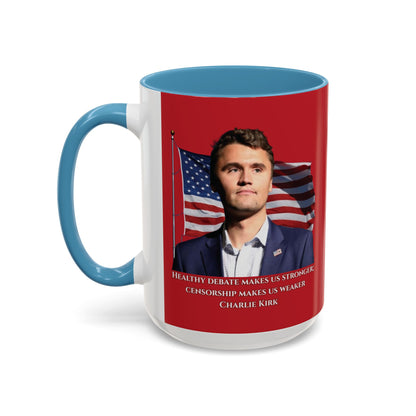 Charlie Kirk, Healthy Debate Red Accent Mug by theGreenDragonTavern.shop