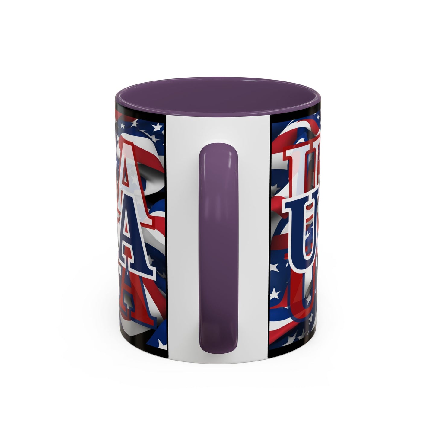 USA Blue font Center Patriot Black Accent Mug by theGreenDragonTavern.shop