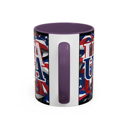 USA Blue font Center Patriot Black Accent Mug by theGreenDragonTavern.shop