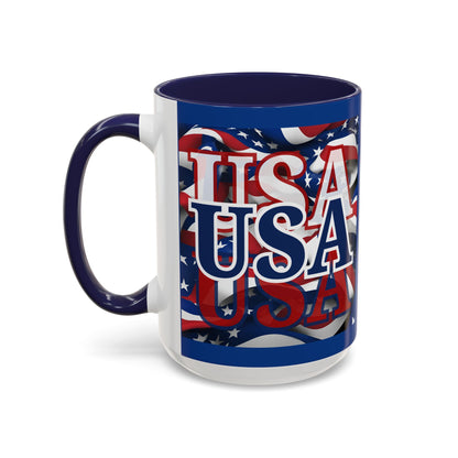 USA Blue font Center Patriot Blue Accent Mug by theGreenDragonTavern.shop
