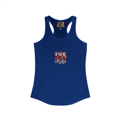 2-sided, RED White and Blue USA Patriot Women's Racerback Tank Top by theGreenDragonTavern.shop