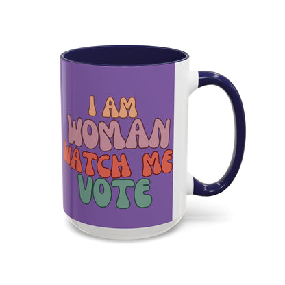 I Am Woman Watch Me Vote Light Purple Accent Mug by theGreenDragonTavern.shop