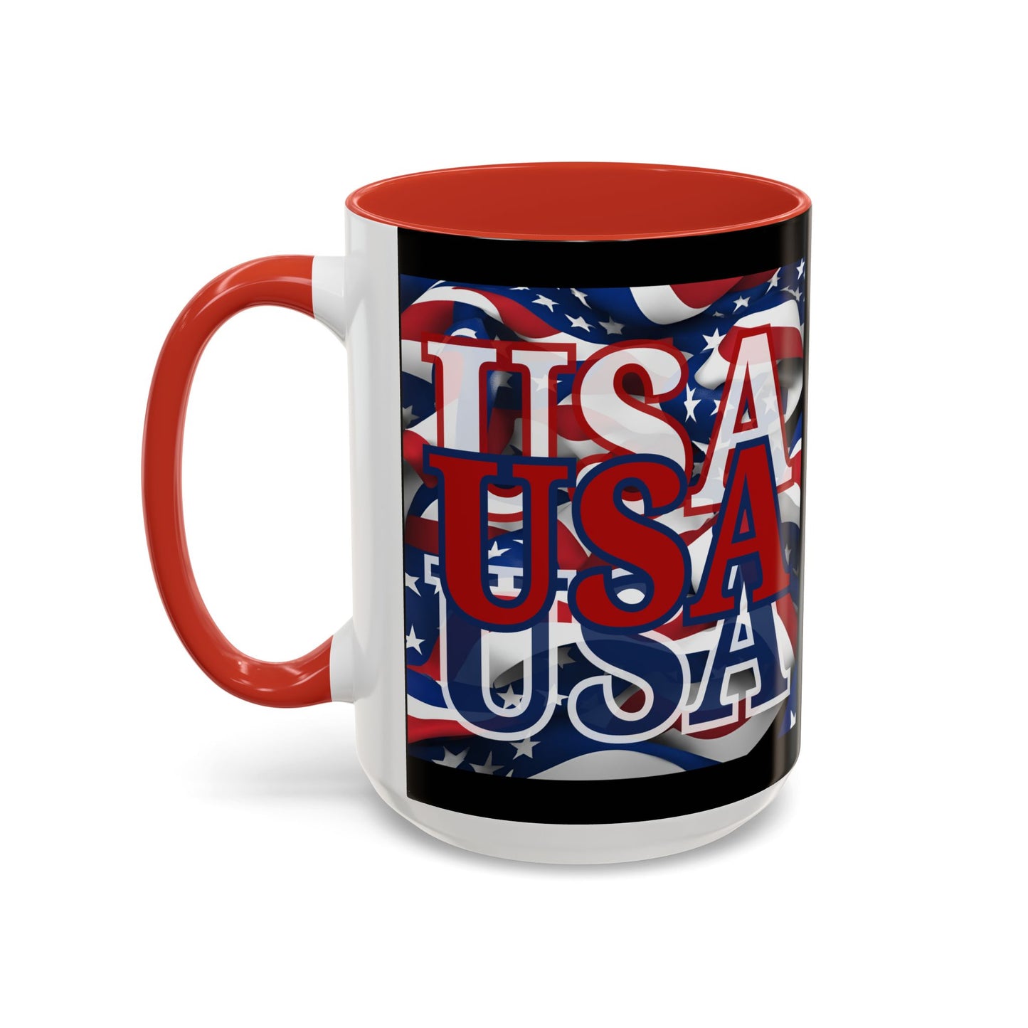 USA Red font Center Patriot Black Accent Mug by theGreenDragonTavern.shop