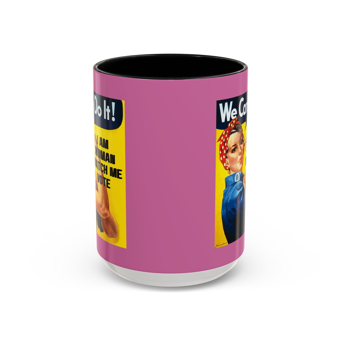 I Am Woman Watch Me Vote Rosie Pink Accent Mug by theGreenDragonTavern.shop