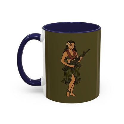 Hula Girl Packin' Heat Dark Green Accent Mug by theGreenDragonTavern.shop