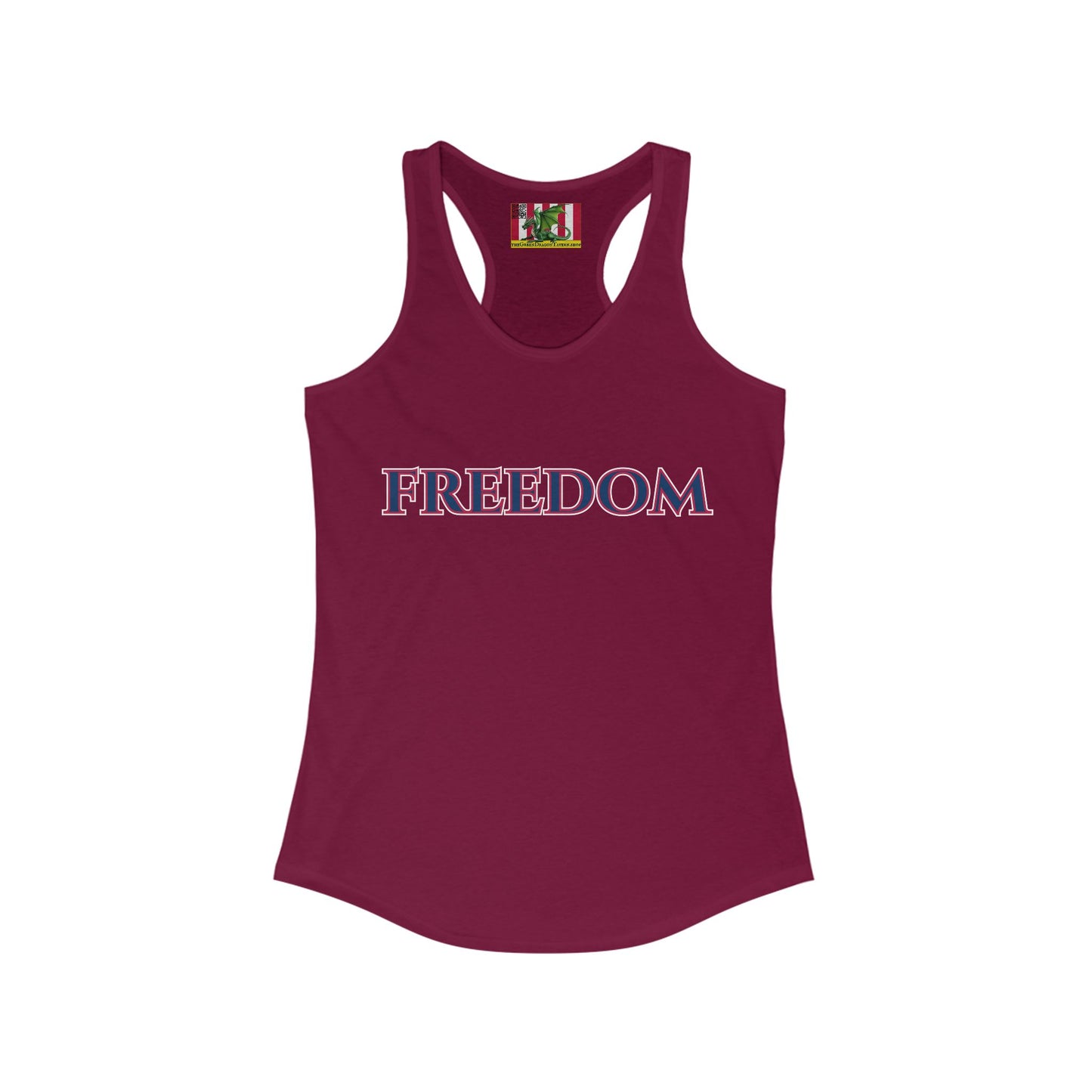 Freedom, Blue font Woman's Racerback Tank Top by theGreenDragonTavern.shop