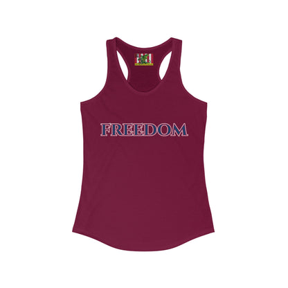 Freedom, Blue font Woman's Racerback Tank Top by theGreenDragonTavern.shop