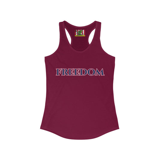 Freedom, Blue font Woman's Racerback Tank Top by theGreenDragonTavern.shop
