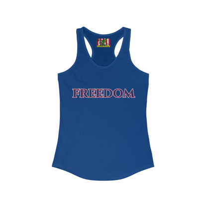 Freedom, Blue font Woman's Racerback Tank Top by theGreenDragonTavern.shop