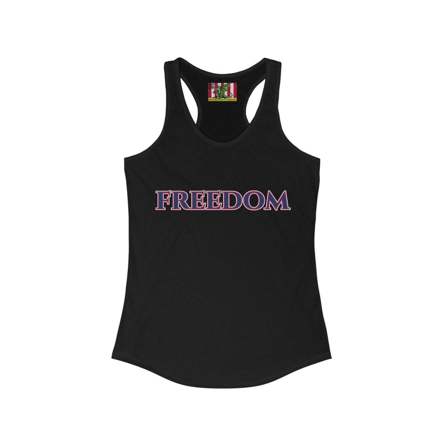 Freedom, Blue font Woman's Racerback Tank Top by theGreenDragonTavern.shop