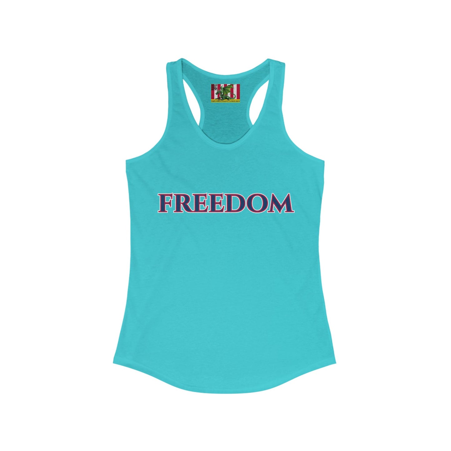 Freedom, Blue font Woman's Racerback Tank Top by theGreenDragonTavern.shop