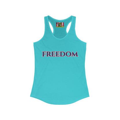 Freedom, Blue font Woman's Racerback Tank Top by theGreenDragonTavern.shop
