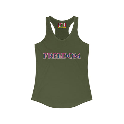 Freedom, Blue font Woman's Racerback Tank Top by theGreenDragonTavern.shop