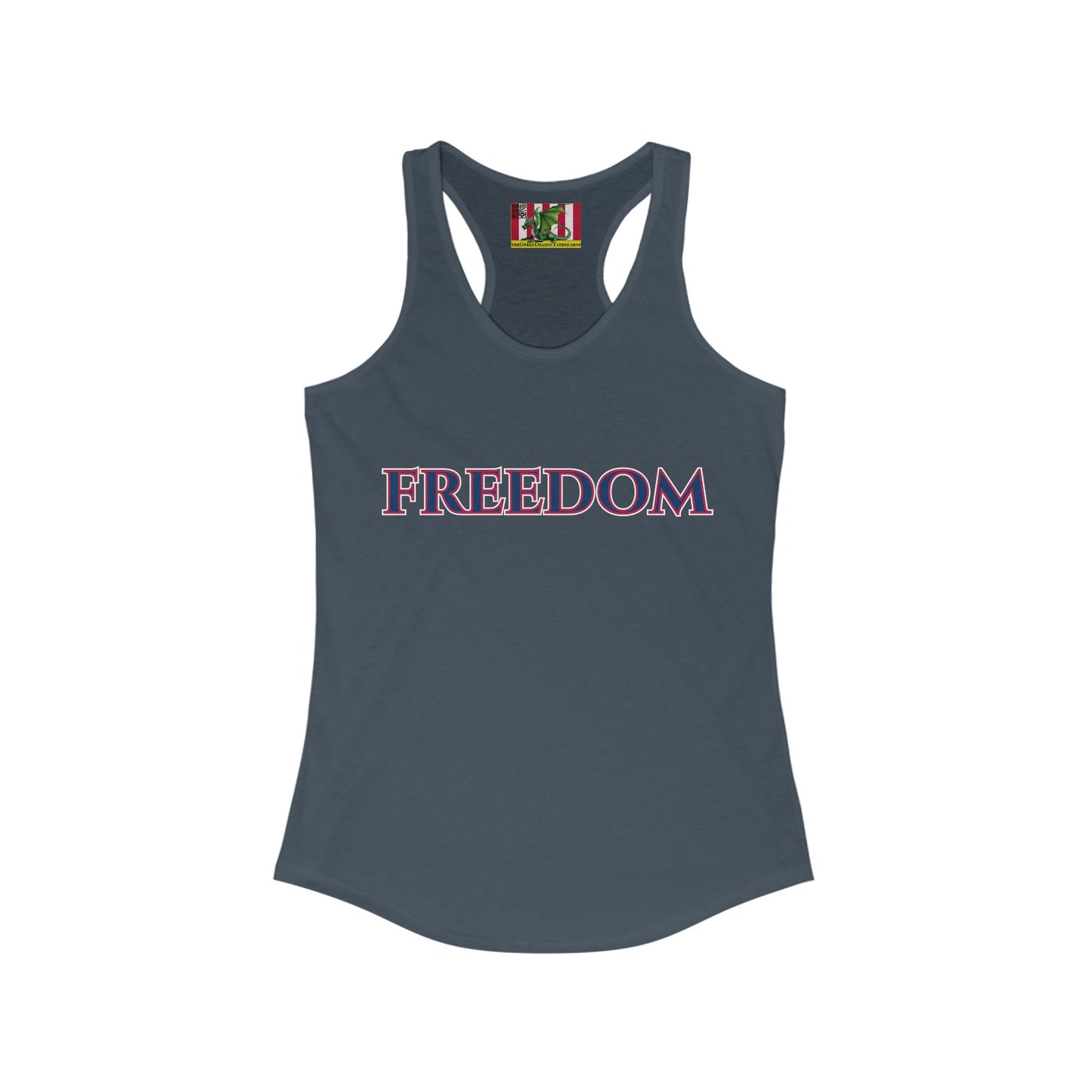 Freedom, Blue font Woman's Racerback Tank Top by theGreenDragonTavern.shop