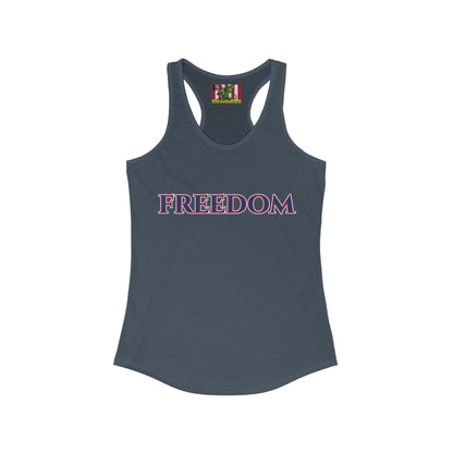 Freedom, Blue font Woman's Racerback Tank Top by theGreenDragonTavern.shop