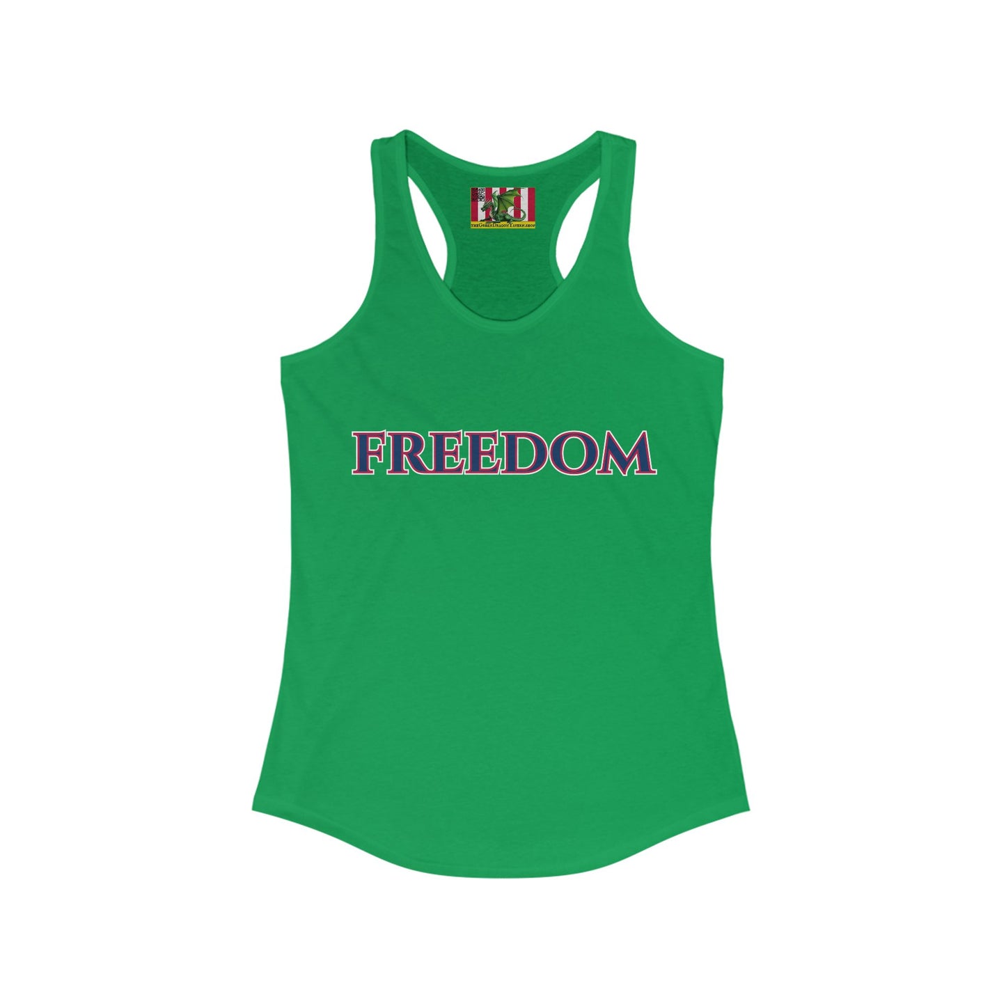 Freedom, Blue font Woman's Racerback Tank Top by theGreenDragonTavern.shop