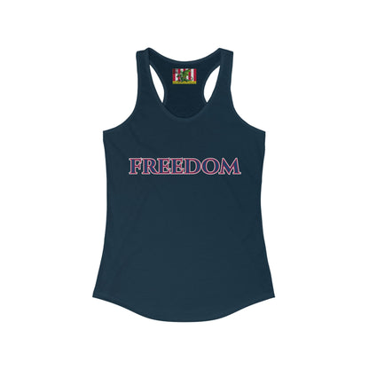 Freedom, Blue font Woman's Racerback Tank Top by theGreenDragonTavern.shop