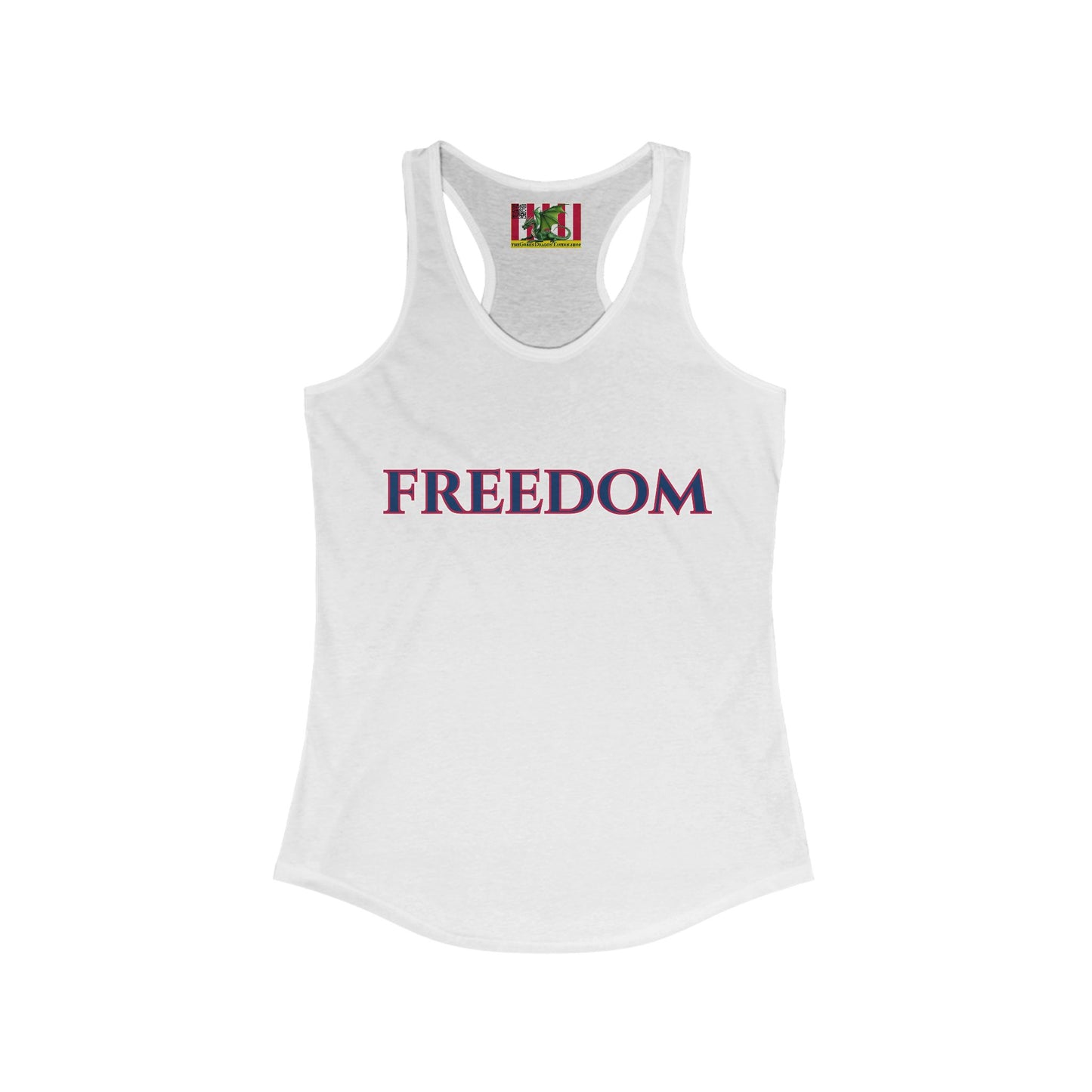 Freedom, Blue font Woman's Racerback Tank Top by theGreenDragonTavern.shop
