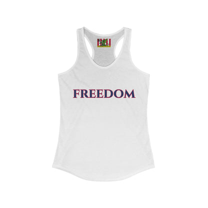 Freedom, Blue font Woman's Racerback Tank Top by theGreenDragonTavern.shop