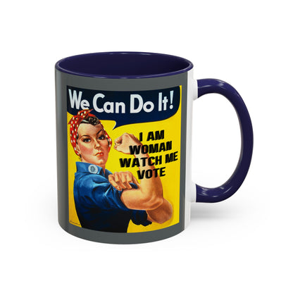 I Am Woman Watch Me Vote Rosie Grey Accent Mug by theGreenDragonTavern.shop