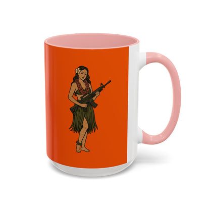 Hula Girl Packin' Heat Orange Accent Mug by theGreenDragonTavern.shop