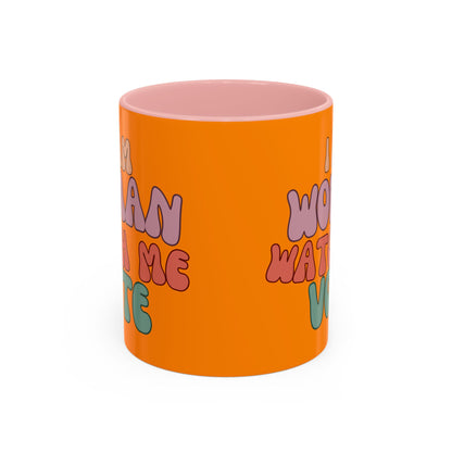 I Am Woman Watch Me Vote Orange Accent Mug by theGreenDragonTavern.shop