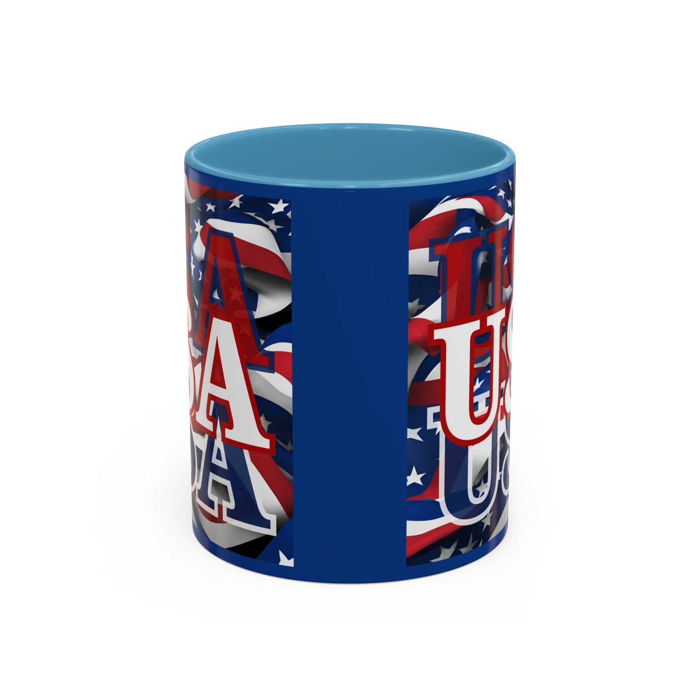 USA White font Center Patriot Blue Accent Mug by theGreenDragonTavern.shop
