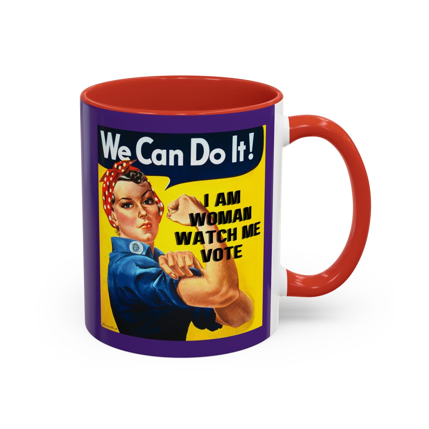 I Am Woman Watch Me Vote Rosie Dark Purple Accent Mug by theGreenDragonTavern.shop