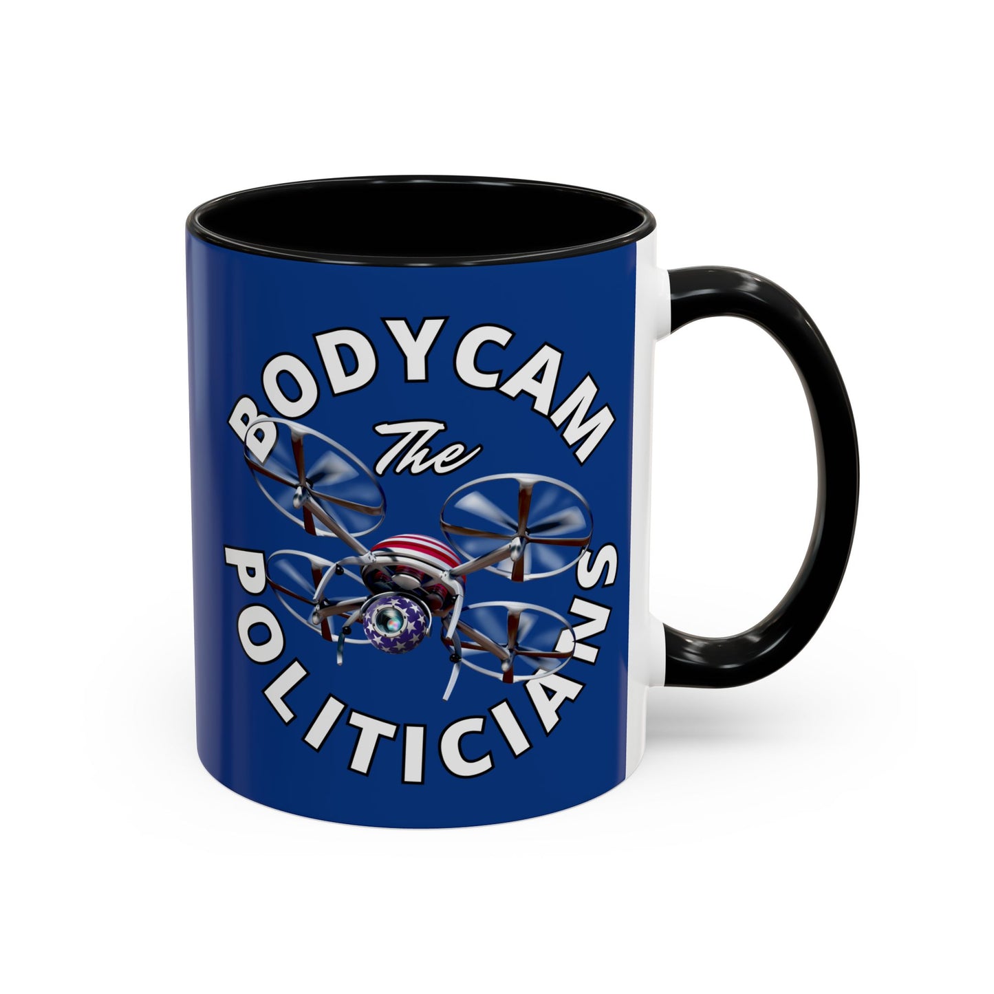 Bodycam the Politicians Drone Dark Blue Accent Mug by theGreenDragonTavern.shop