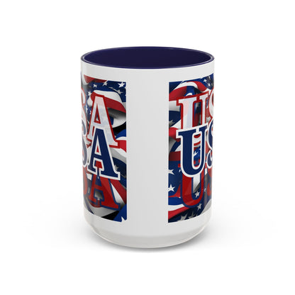 USA Blue font Center Patriot White Accent Mug by theGreenDragonTavern.shop