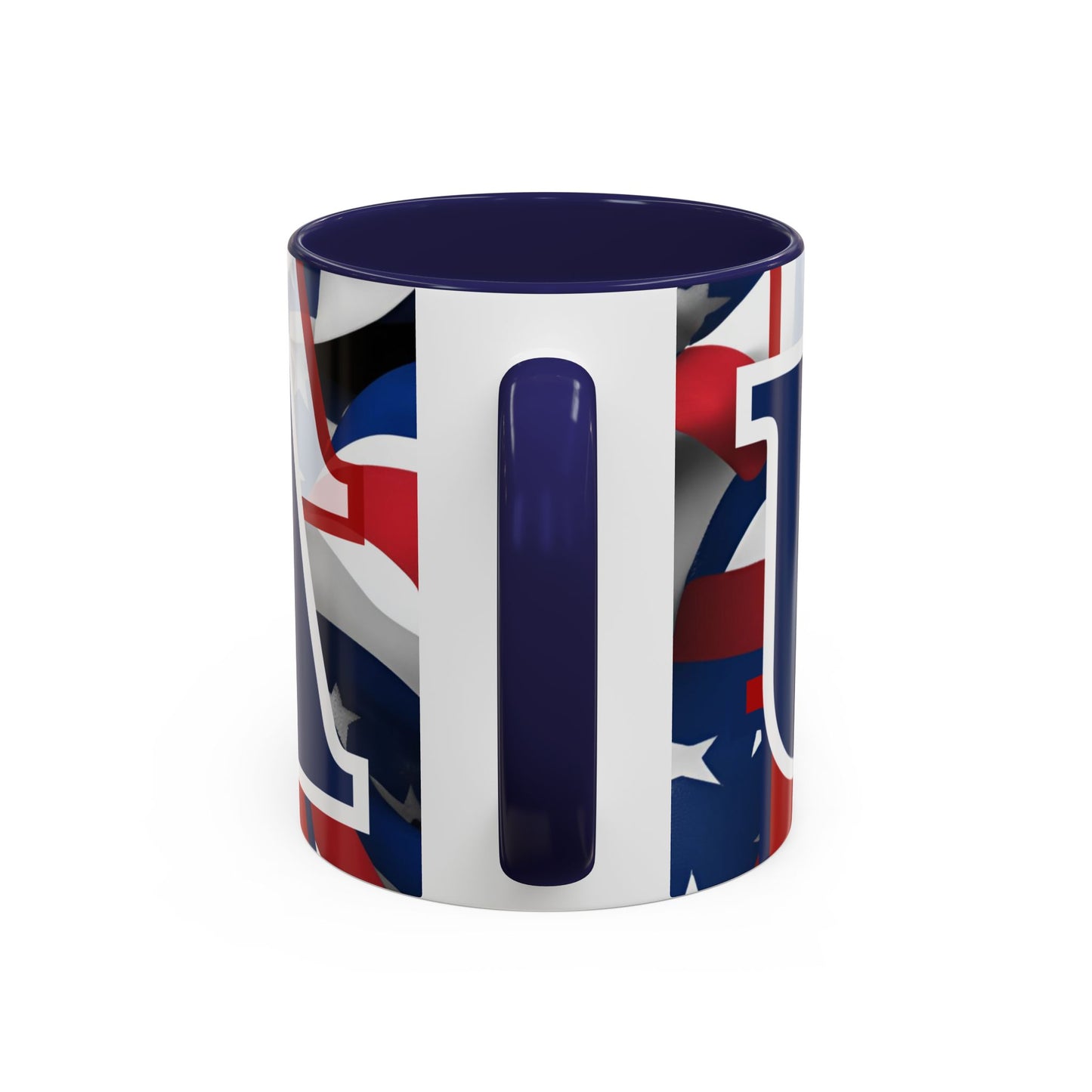 USA! USA! USA Blue font Patriot White Accent Mug by theGreenDragonTavern.shop