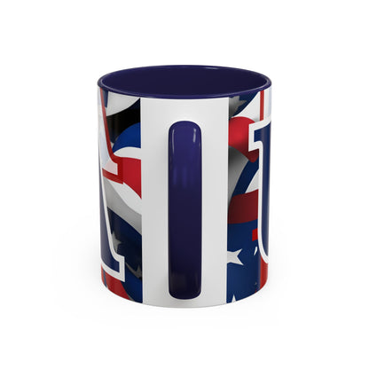 USA! USA! USA Blue font Patriot White Accent Mug by theGreenDragonTavern.shop