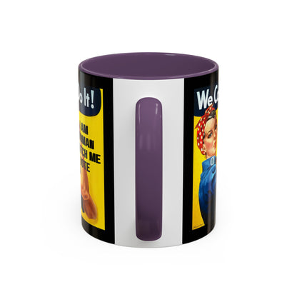 I Am Woman Watch Me Vote Rosie Black Accent Mug by theGreenDragonTavern.shop