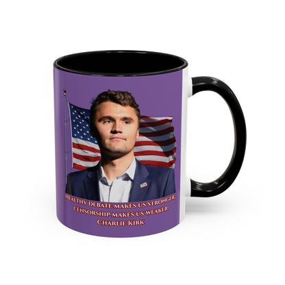 Charlie Kirk, Healthy Debate Light Purple Accent Mug by theGreenDragonTavern.shop