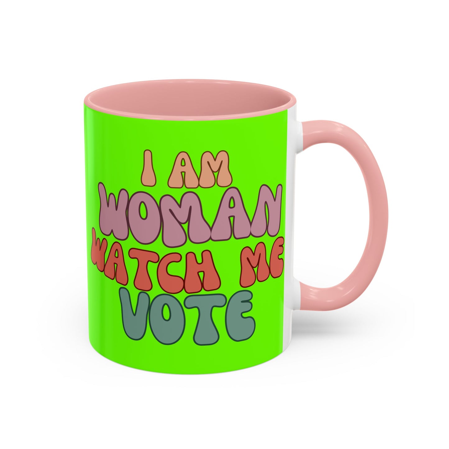 I Am Woman Watch Me Vote Light Green Accent Mug by theGreenDragonTavern.shop