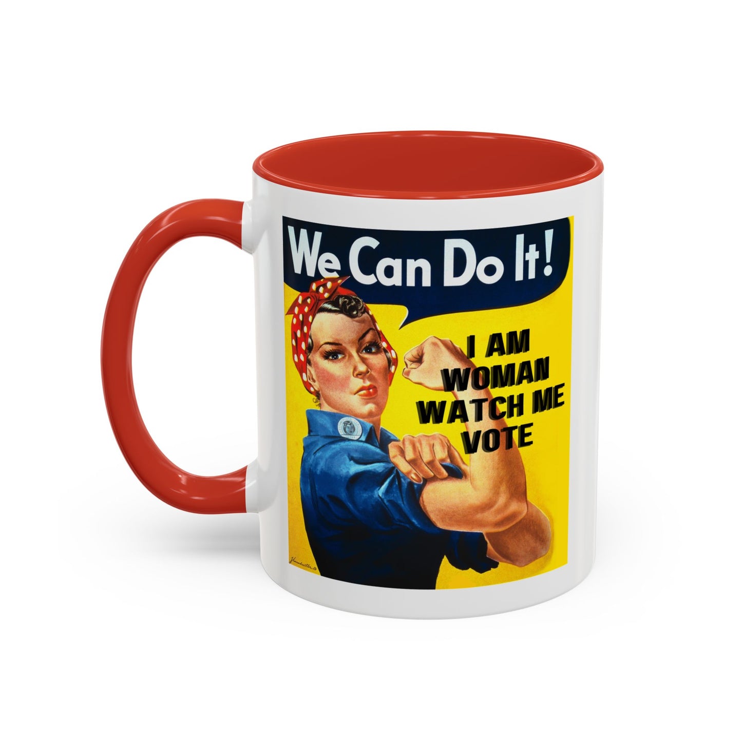 I Am Woman Watch Me Vote Rosie White Accent Mug by theGreenDragonTavern.shop