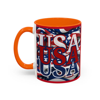 USA Red font Center Patriot Red Accent Mug by theGreenDragonTavern.shop