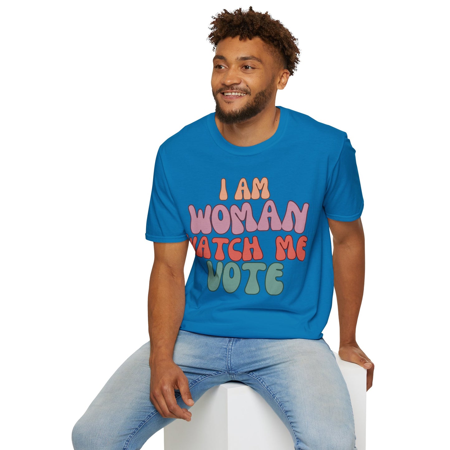 2-sided I Am Woman Watch Me Vote DKcolors Unisex T-Shirt by theGreenDragonTavern.shop