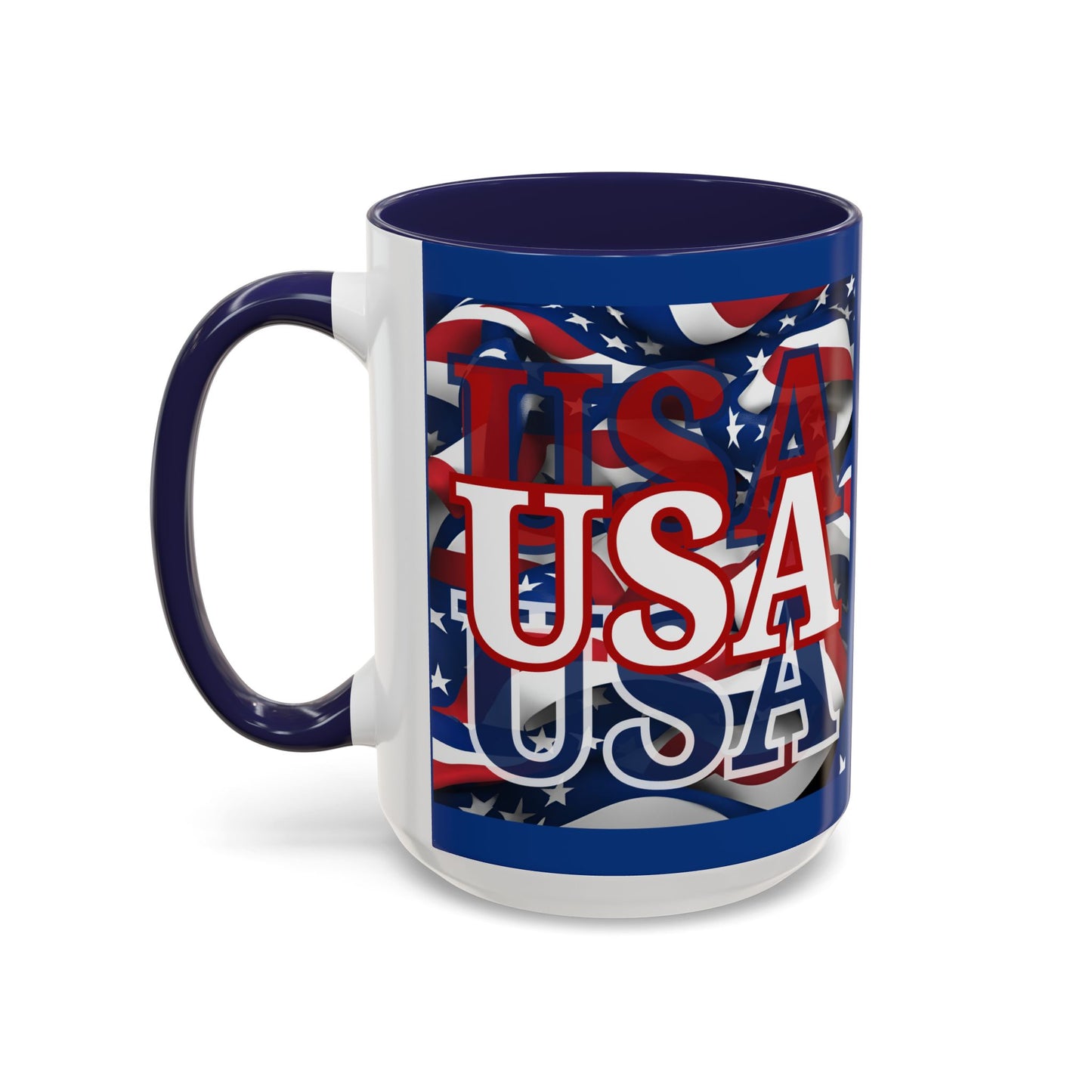 USA White font Center Patriot Blue Accent Mug by theGreenDragonTavern.shop