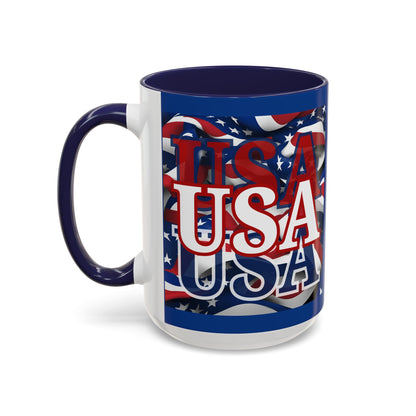 USA White font Center Patriot Blue Accent Mug by theGreenDragonTavern.shop