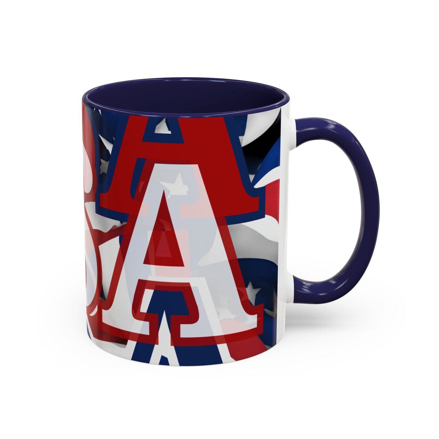 USA! USA! USA White font Patriot Blue Accent Mug by theGreenDragonTavern.shop