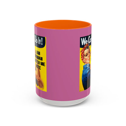 I Am Woman Watch Me Vote Rosie Pink Accent Mug by theGreenDragonTavern.shop